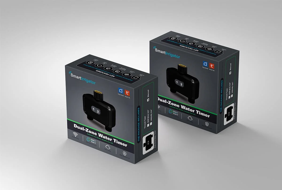 Dual-zone smart water timer retail packaging